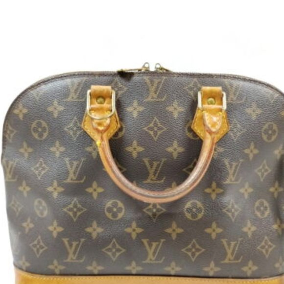 Vintage Louis Vuitton Alma Monogram Logo Leather Handbag Satchel Brown Tan Gold - Picture 3 of 14